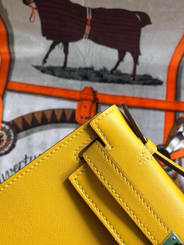 에르메스 미니 켈리백22 앰버 옐로우 은장 스위프트